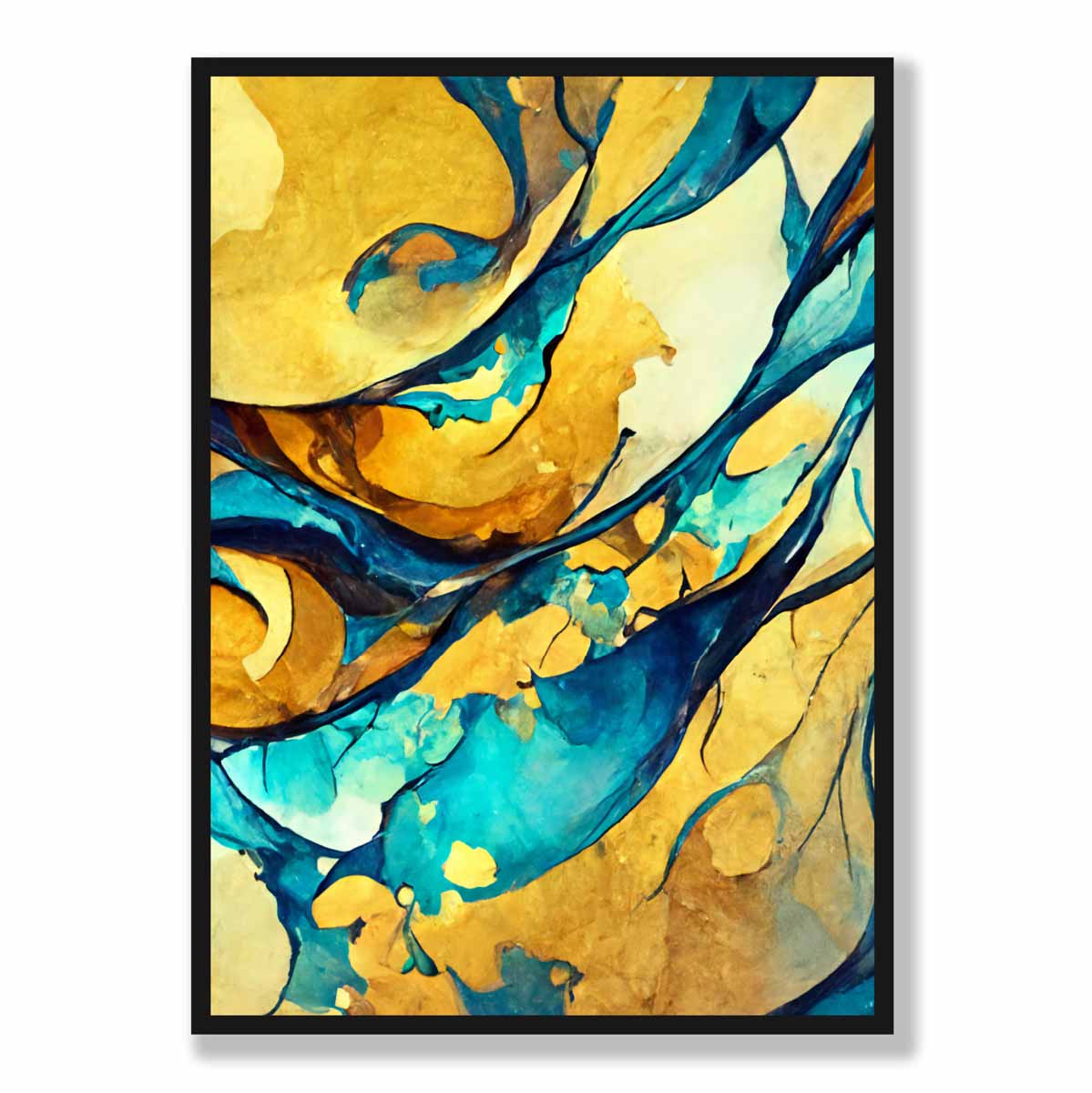 Abstrakter Kunstdruck in Gelb und Blau Nr. 1