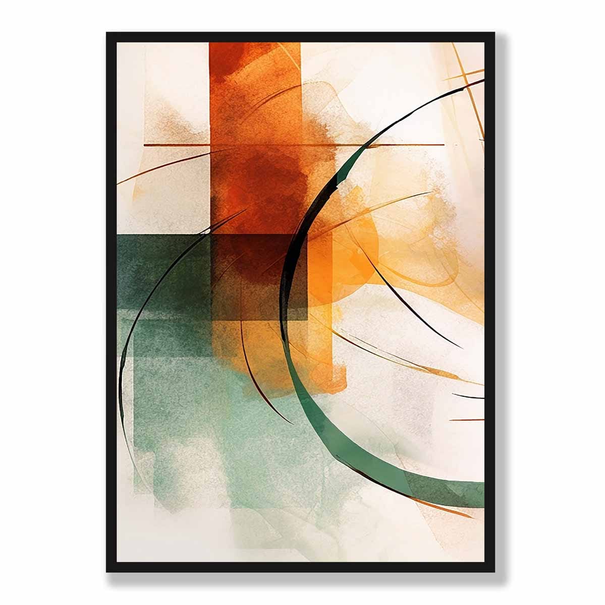 Abstrakte Formen Kunstdruck Grün und Orange Nr. 1