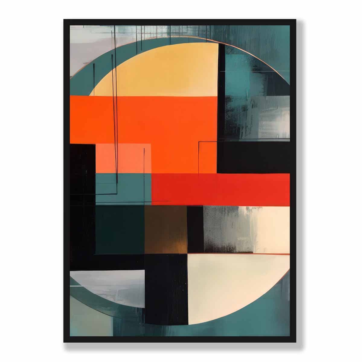 Abstrakte Formen Kunstdruck Türkis, Rot und Grau Nr. 3