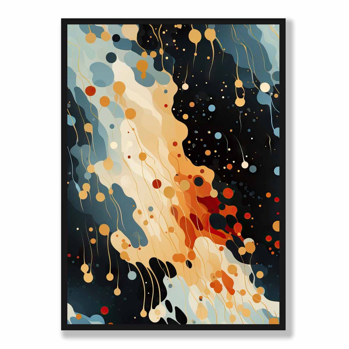 Abstrakter Flüssigkunstdruck Blau, Orange und Rot Nr. 1
