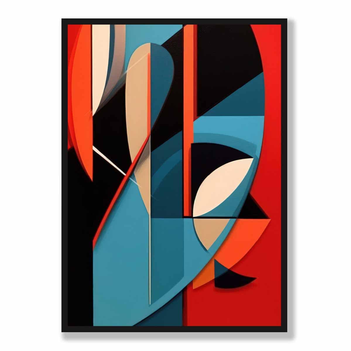 Abstrakter Kunstdruck mit farbenfrohen Formen, Blau, Rot, Beige Nr. 1