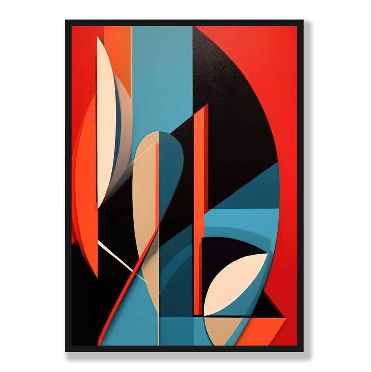 Abstrakter Kunstdruck mit farbenfrohen Formen, Blau, Rot, Beige, Nr. 3