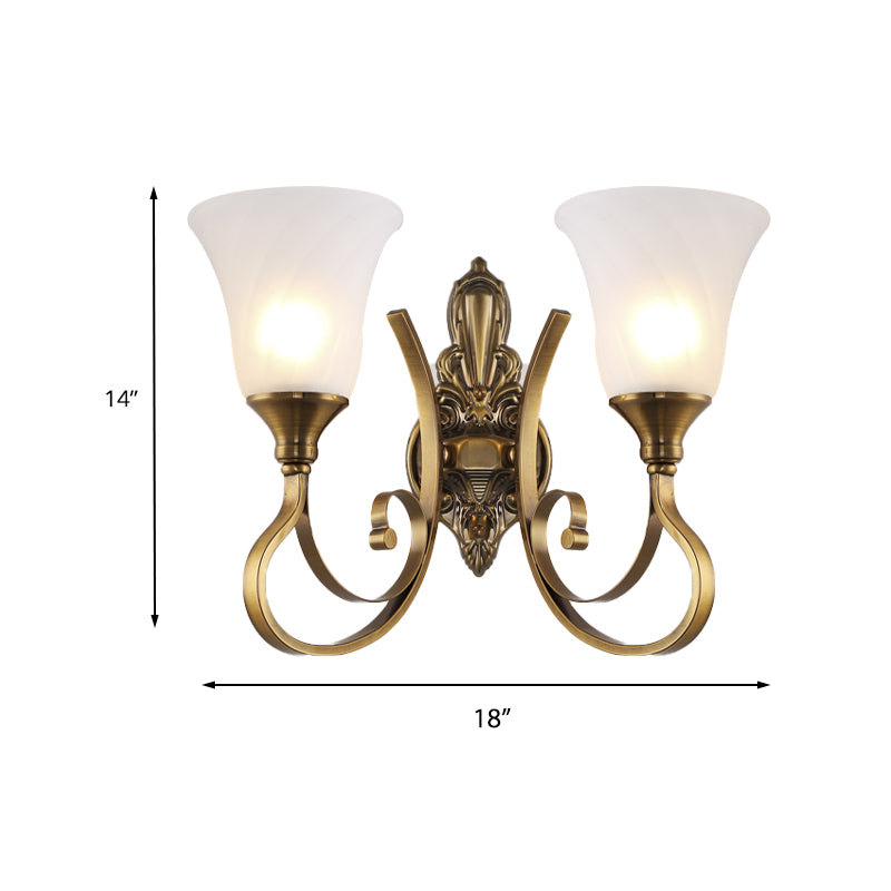 Brehn | Retro Bell Wandlamp 1/2-Licht Frosted Glas Wandboutique Licht met Metalen Gebogen Arm in Goud voor Veranda