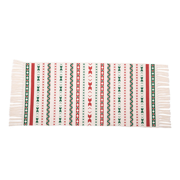 Flachgewebter Läuferteppich mit nordischem Weihnachtsmuster, Quasten und Baumwollmix Brehn