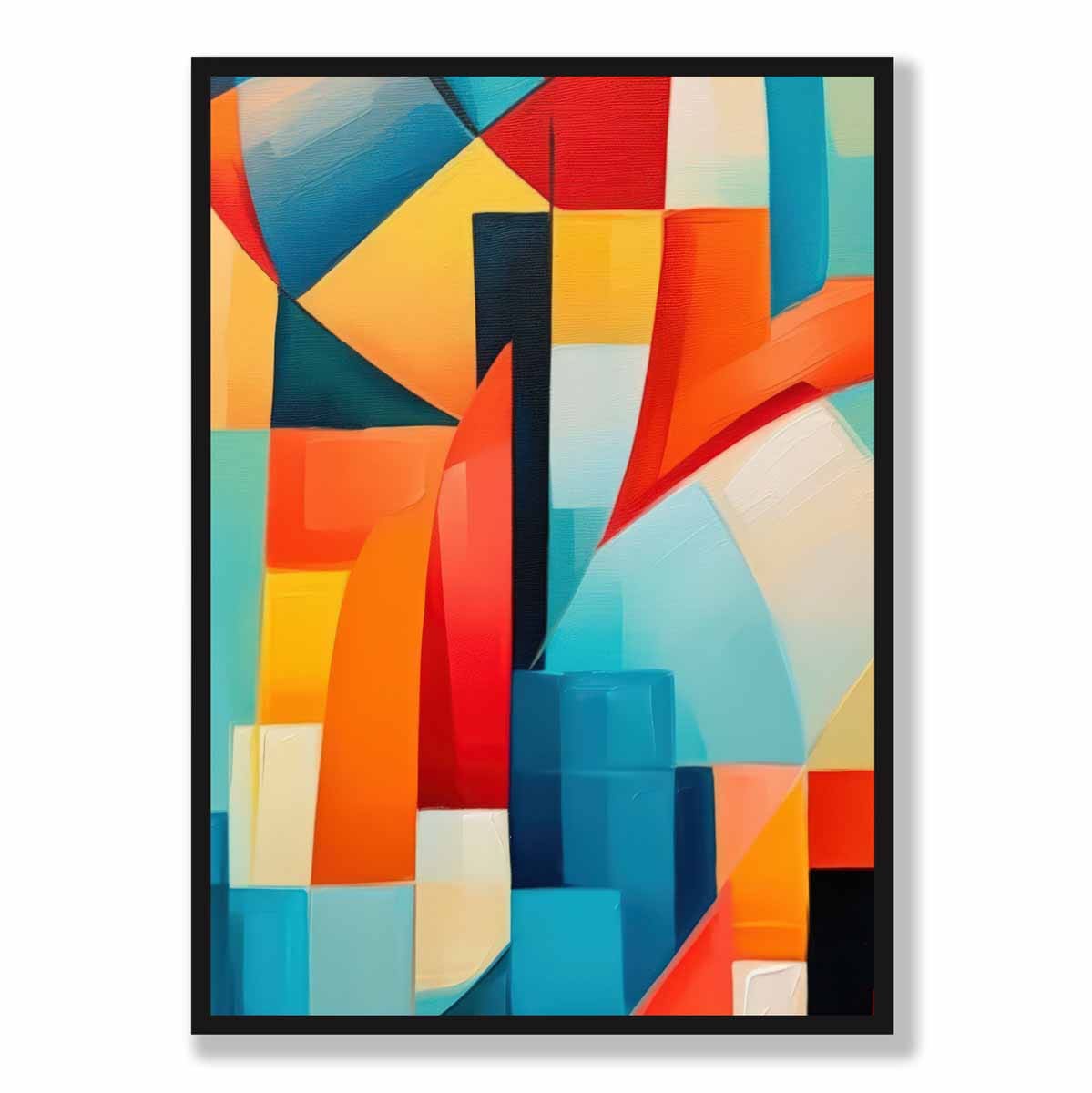 Abstraktes Gemälde, farbige Formen, Kunstdruck, Blau, Rot und Gelb Nr. 2