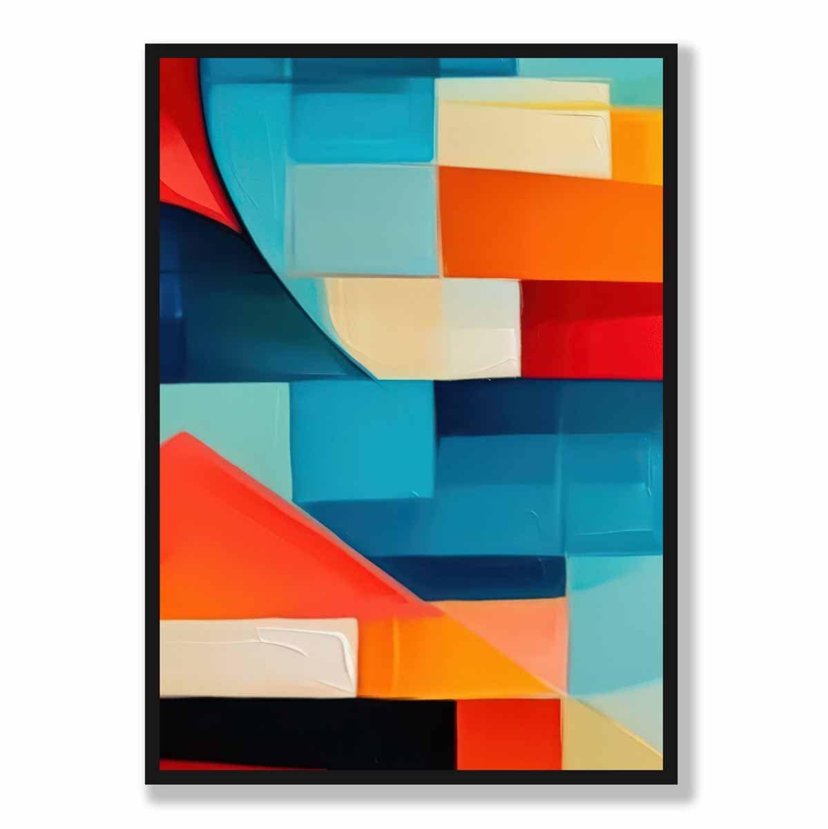 Abstraktes Gemälde, Kunstdruck mit farbenfrohen Formen, Blau, Rot und Orange Nr. 1