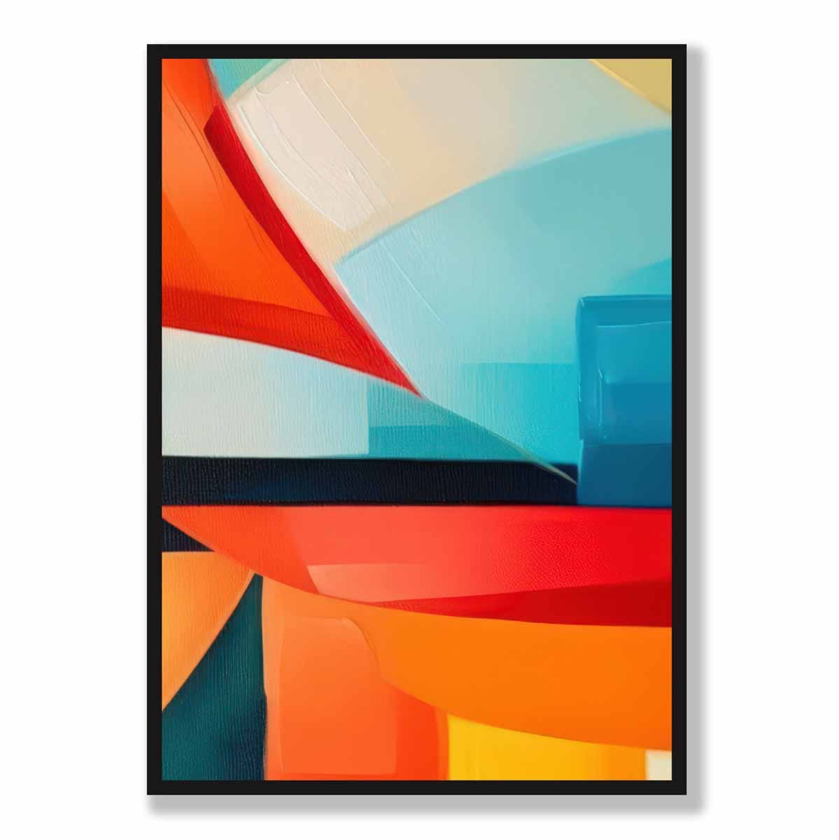 Abstraktes Gemälde, Kunstdruck mit farbenfrohen Formen, Blau, Rot und Orange Nr. 2