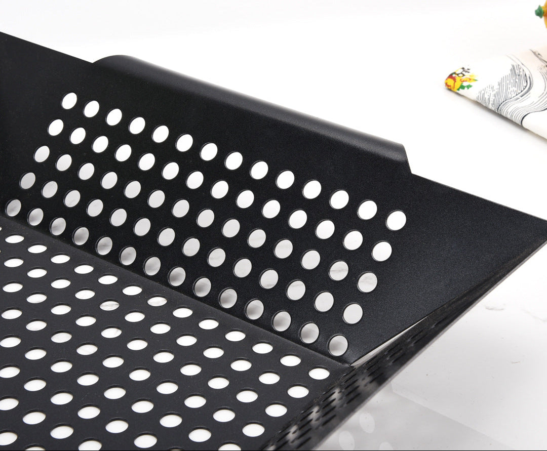 Quadratischer Grillkorb mit Rundlochperforation, Hohem Rand und Seitlichen Griffen Brehn