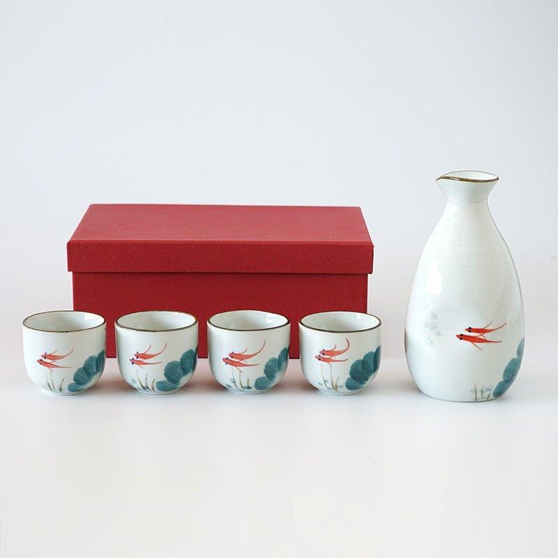 Japanische handgefertigte Goldfisch Keramik Sake Set | Brehn
