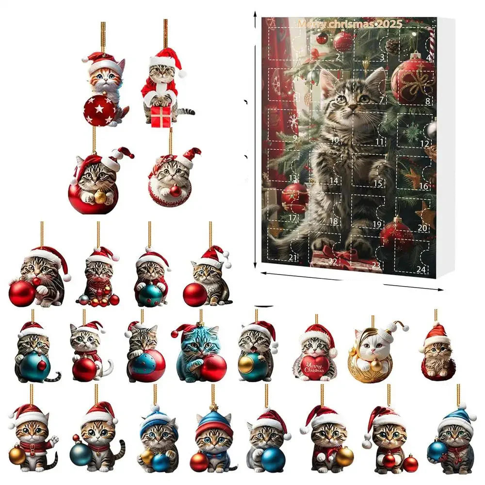 Brehn | 24-teiliges Katzen-Weihnachtsornament-Set aus strapazierfähigem Acryl zur Dekoration des Adventskalenders