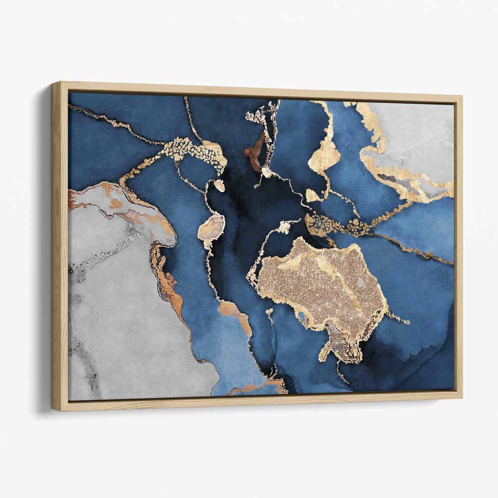 Abstrakter Kunstdruck auf Leinwand in Marineblau, Grau und Gold