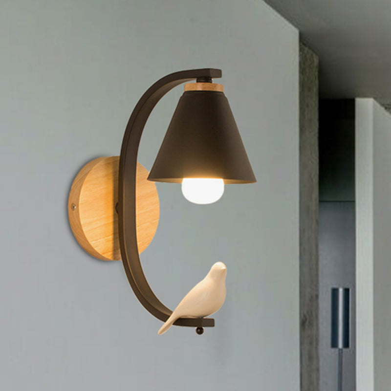Brehn | Nordic Style Kegelförmige Wandlampe mit Vogel 1 Kopf Metall Wandleuchte für Schlafzimmer Flur
