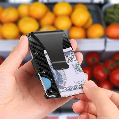 RFID-blockierendes Herren-Geldbeutel aus Kohlefaser und Metall