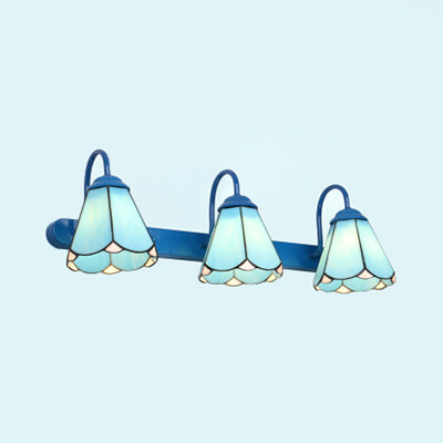 Konische Vanity Lichtarmatur Tiffany Weiß/Blaue Glas 3 Köpfe Wandmontage Licht für Badezimmer | Brehn