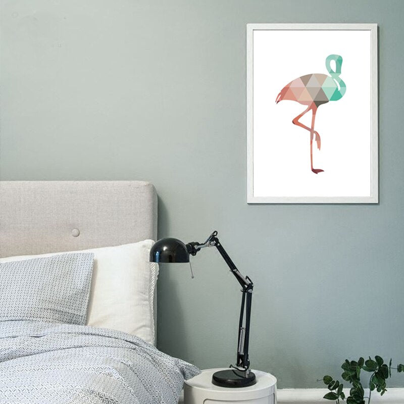 Flamingo Geometrisches Dreieck Kinderzimmer Wandkunst Gemälde auf - Leinwand Wandkunst Gemälde