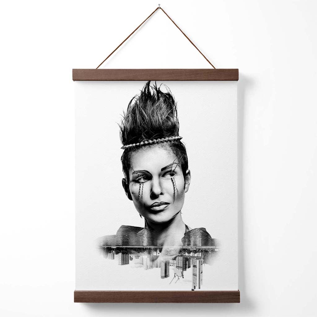 Abstraktes Mädchen- und Stadtmode-Schwarzweiß-Fotoposter mit Aufhänger