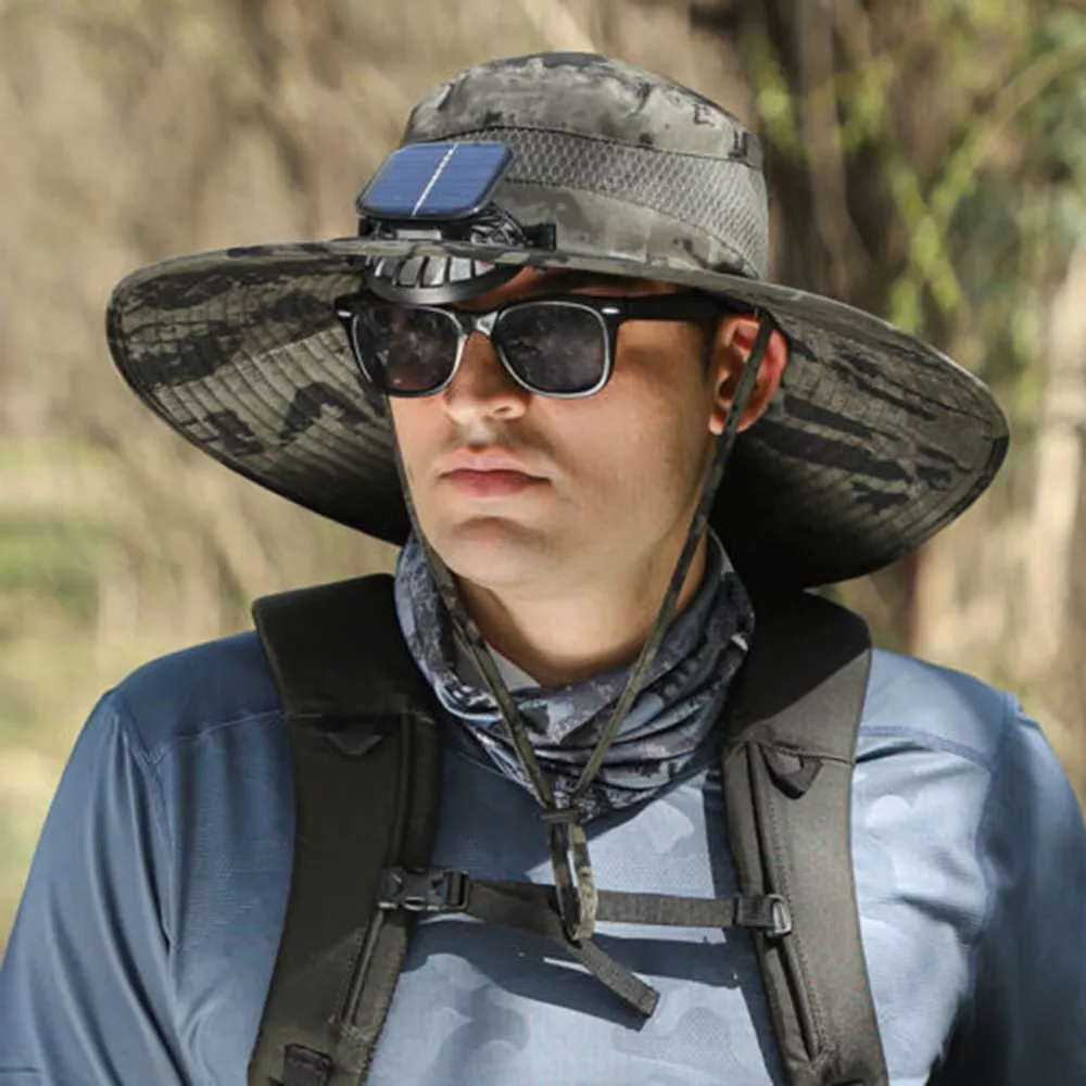 Breiter Schirm Solarventilator Outdoor Bucket Hat Solar- & USB-Ladegerät | Brehn