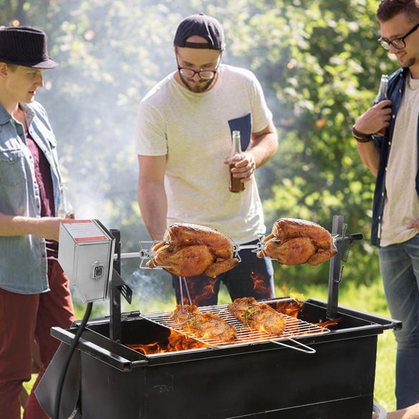 BBQ Grillspieß Edelstahl Motor 4x Fleischnadel | Brehn