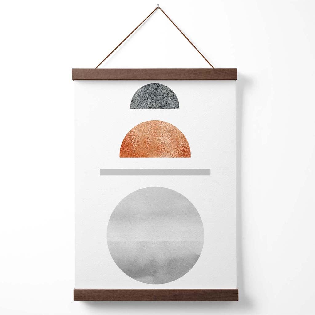 Halbmond-Poster im Mid-Century-Stil aus Kupfer und Grau mit geometrischem Muster und Aufhänger