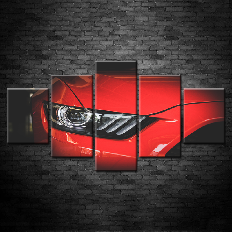5-teilige Scheinwerfer Nahaufnahme Rotes Klassisches Auto - Leinwand Wandkunst Malerei