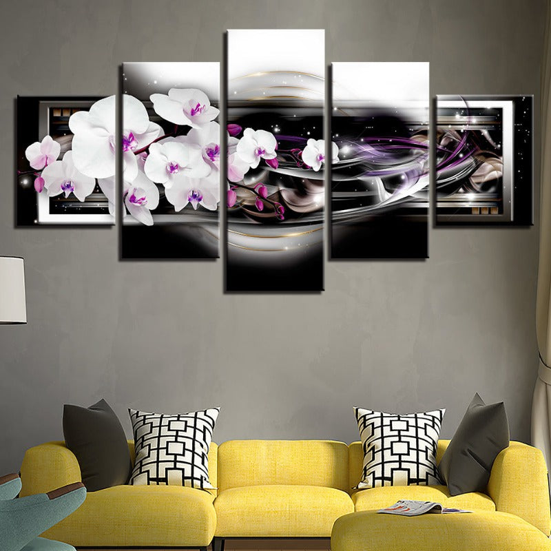 5-teilige lila-hued weiße Blume - Leinwand Wandkunst Malerei