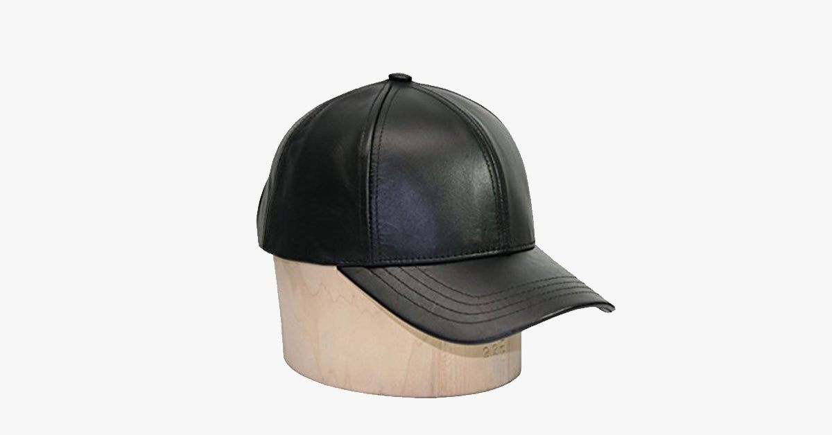 Schwarze Leder verstellbare Baseballmütze | Brehn