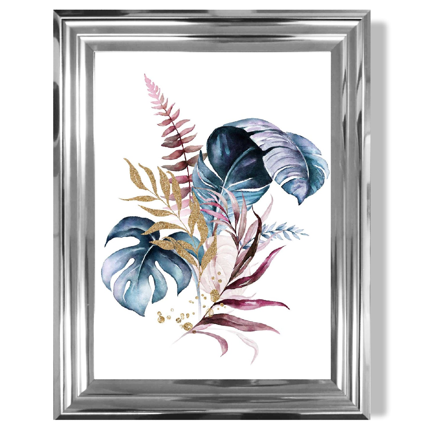 Botanischer Druck mit rosa und blauen Blättern Nr. 1, gerahmt