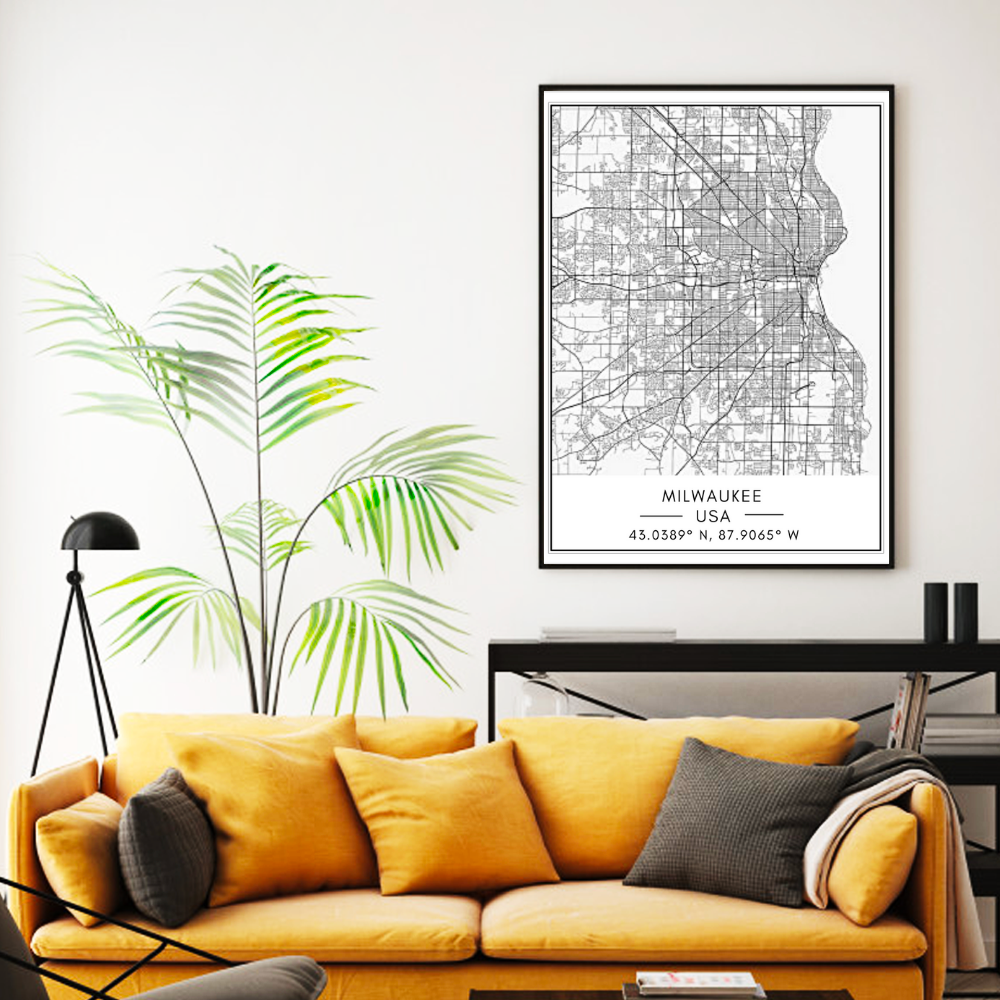 Milwaukee Stadtkarte - Leinwand Wandkunst Gemälde