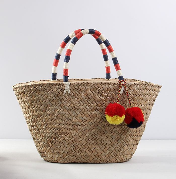 Geflochtene Strandtasche mit Dekorativen Pompons Brehn