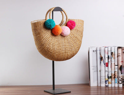 Handgefertigte Basttasche mit Farbenfrohen Quasten Brehn