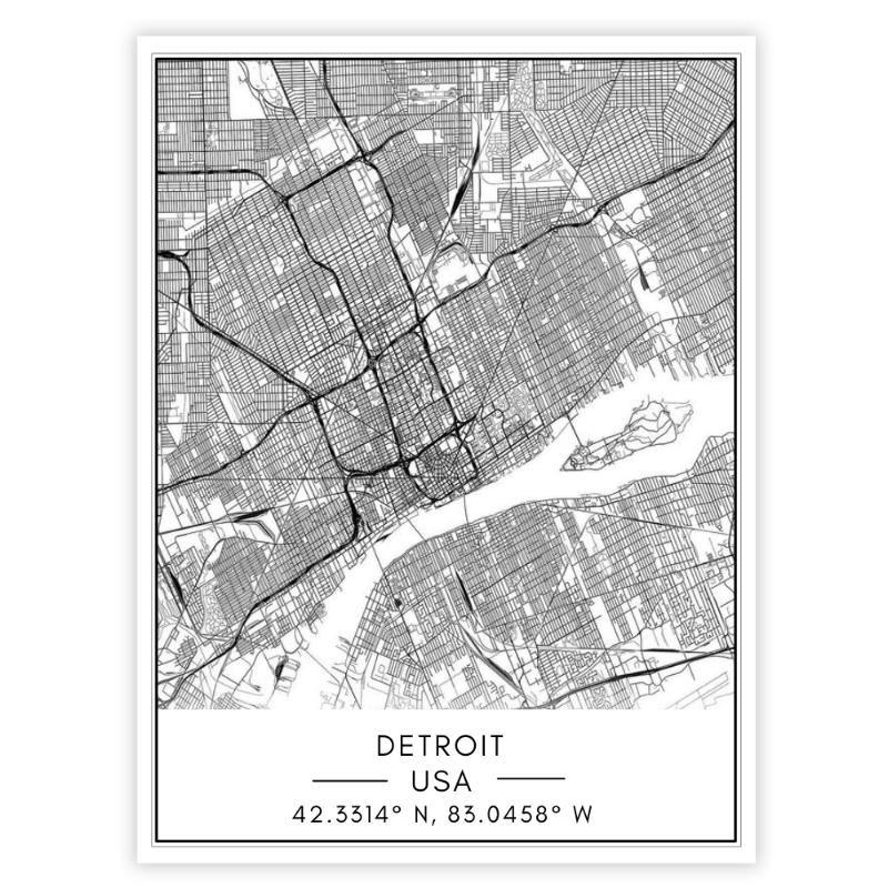 Detroit Stadtkarte - Leinwand Wandkunst Malerei