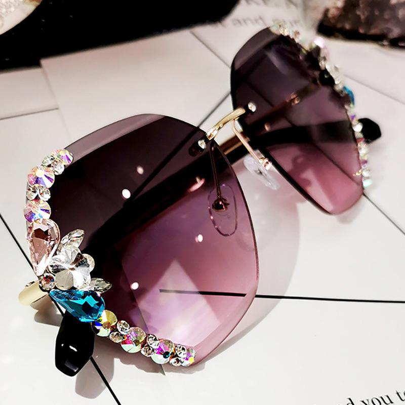 Brehn | 2022 Vintage Mode Randlose Kristall Sonnenbrille