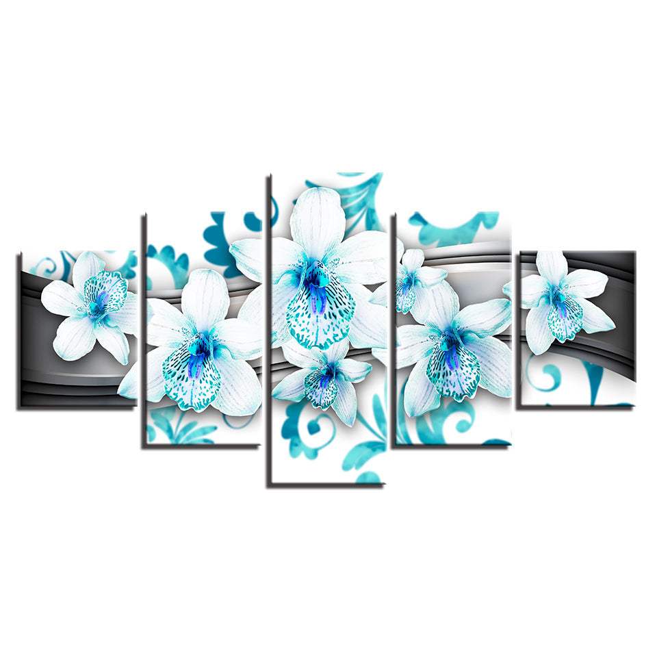 Zarte Blaue Orchideen 5 Teile - Leinwand Wandkunst Malerei