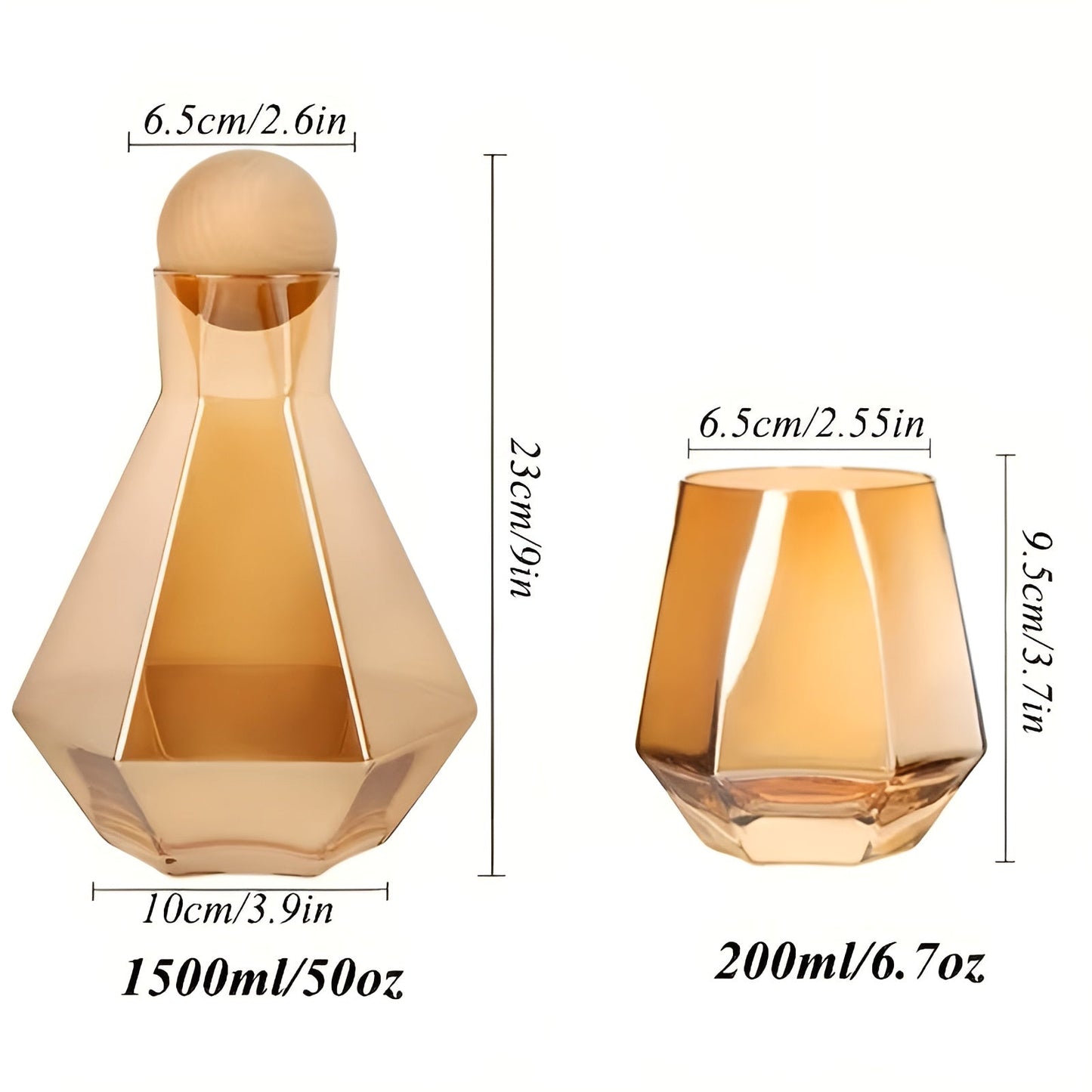 Diamantglas-Karaffe-Set mit 4 Glasuren – modern und dekorativ | 5-teiliges Set mit Deckeln für Wasser, Saft und Wasser