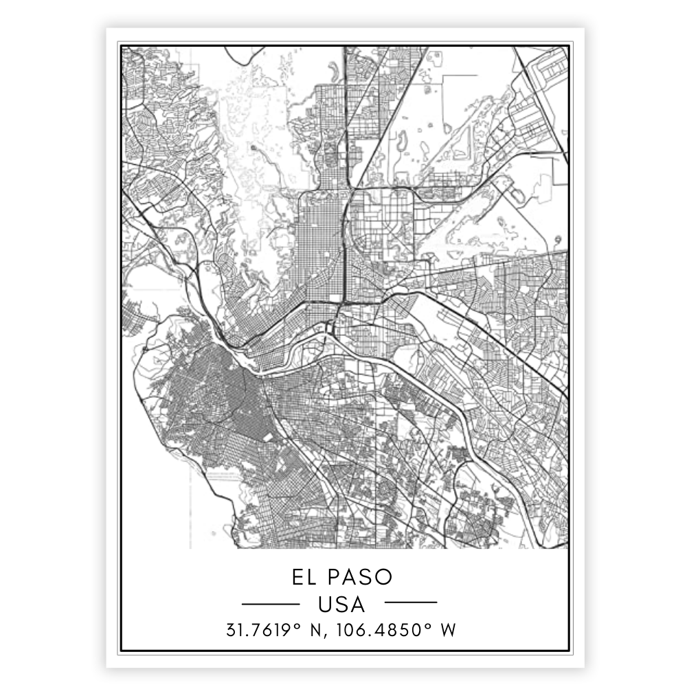 El Paso Stadtkarte - Leinwand Wandkunst Gemälde