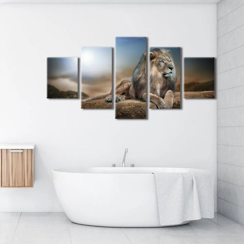 Set mit 5 Löwenmotiven als Wandbilder auf Leinwand