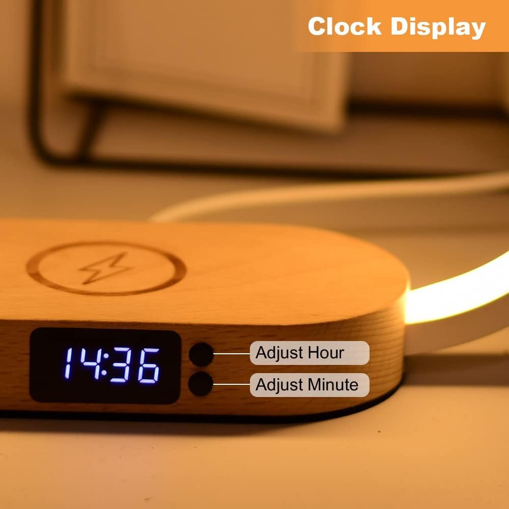 Brehn | Drahtlose Lade-Nachttischlampe mit Uhr – Lumora