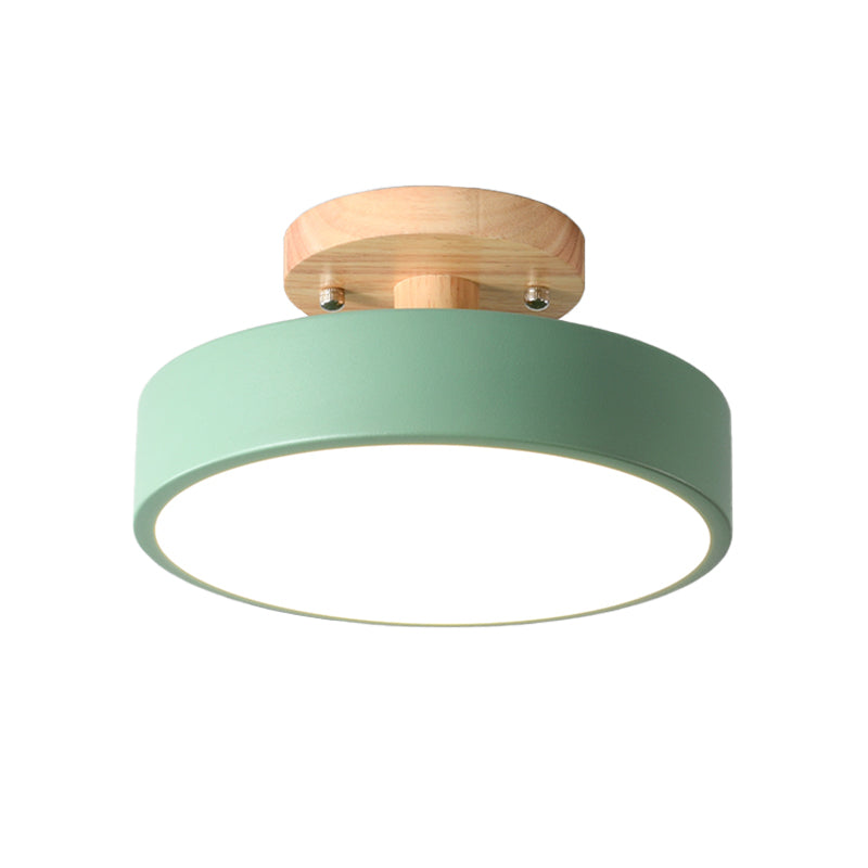 Brehn | Skandinavische LED-Deckenleuchte mit Holz | Moderne Trommelform für Flure und Eingänge | Energieeffiziente Beleuchtung