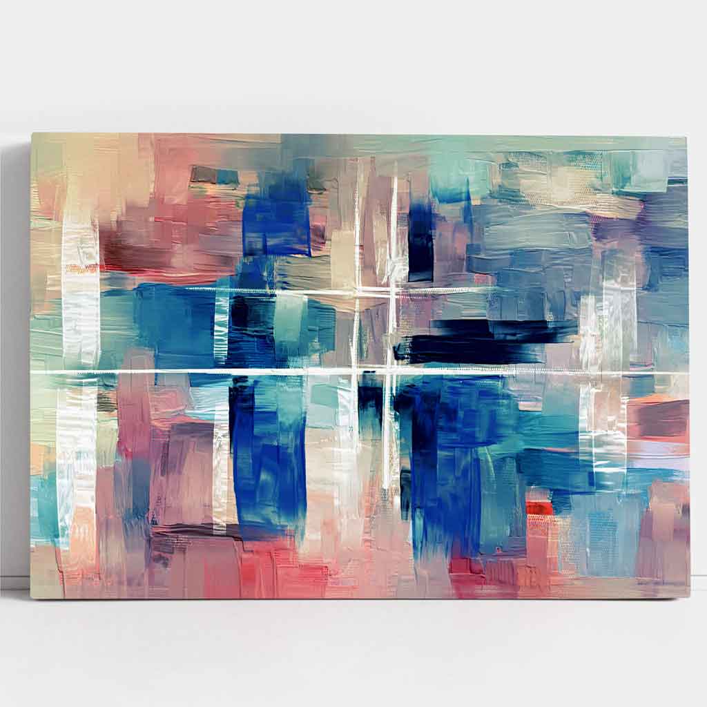 Abstrakter Leinwanddruck – Farbstriche in Blau und Rosa
