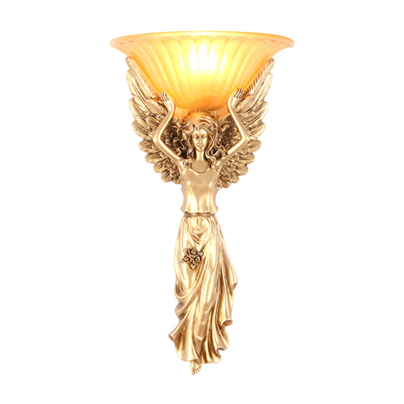 BowLift | Upward Wall Light Satin Glass Vintage Style Gold Resin Decorative Wall-Mounted Wall Light with Angel Design