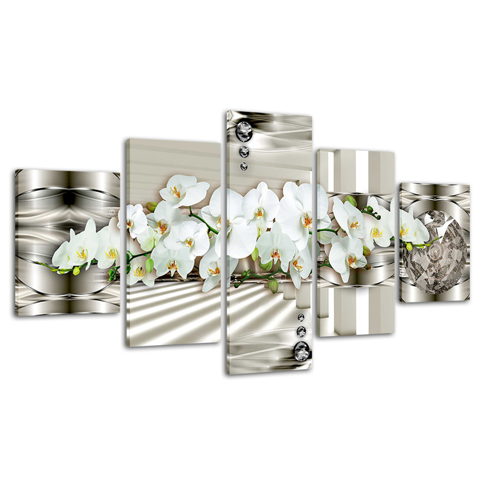 Moderne Weiße Orchideen 5-teilig - Leinwand Wandkunst Gemälde