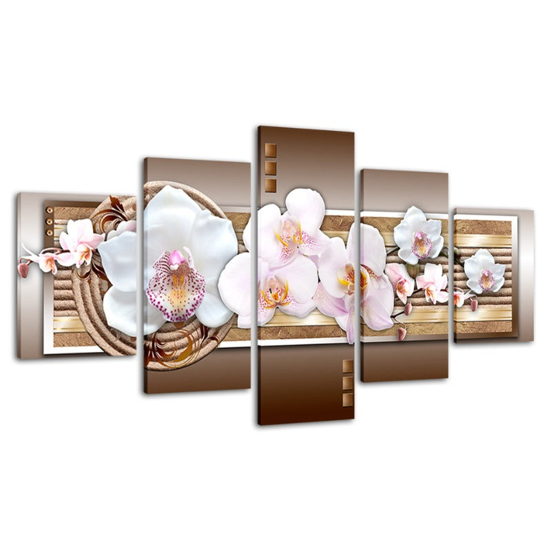 5-teiliges Metallic-Hintergrund Weißer Blume - Leinwand Wandkunst Gemälde