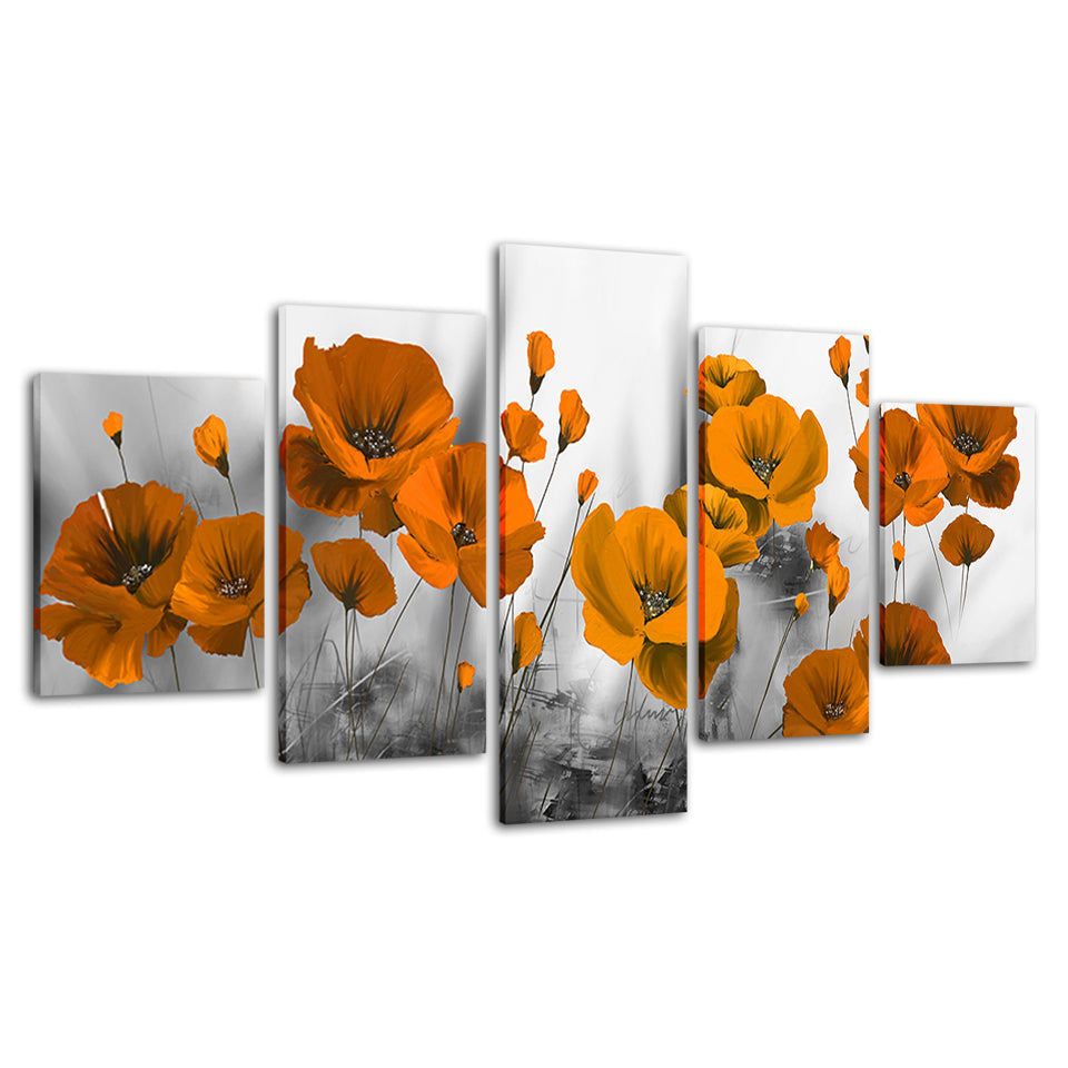 Melancholische Mohnblumen 5-teilig - Leinwand Wandkunst Gemälde