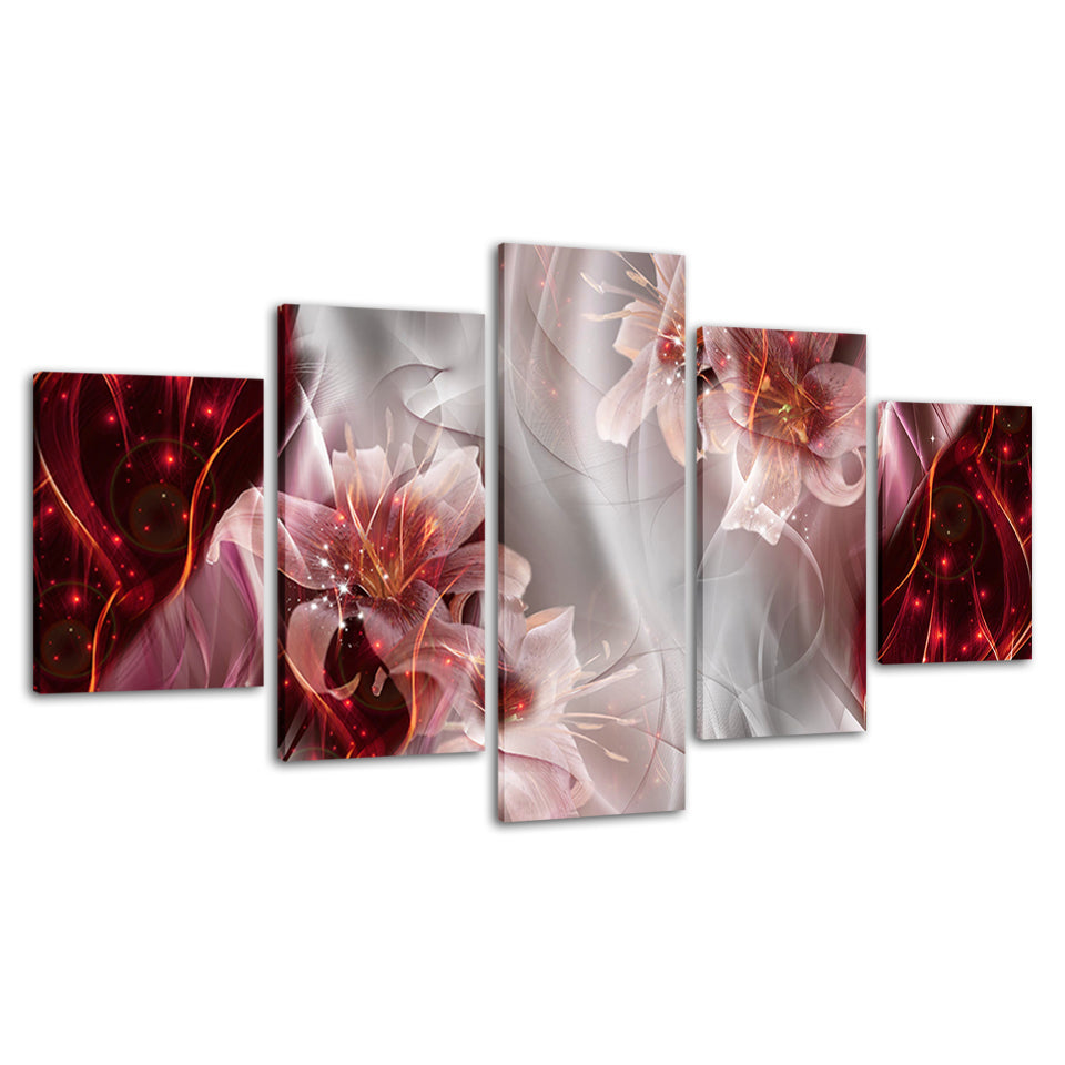 Fantastische Pink Lilien 5 Teile - Leinwand Wandkunst Malerei