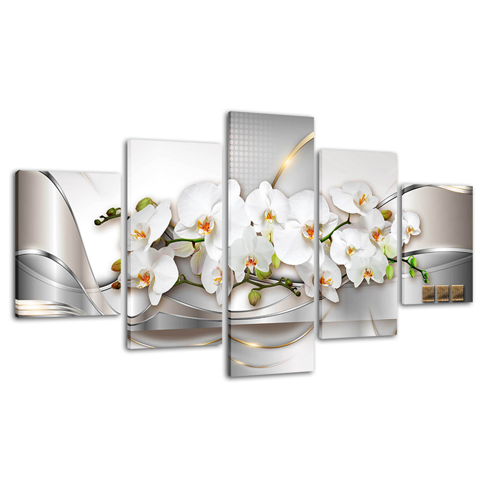 Metallic Weiß Orchideen 5 Teile - Leinwand Wandkunst Malerei