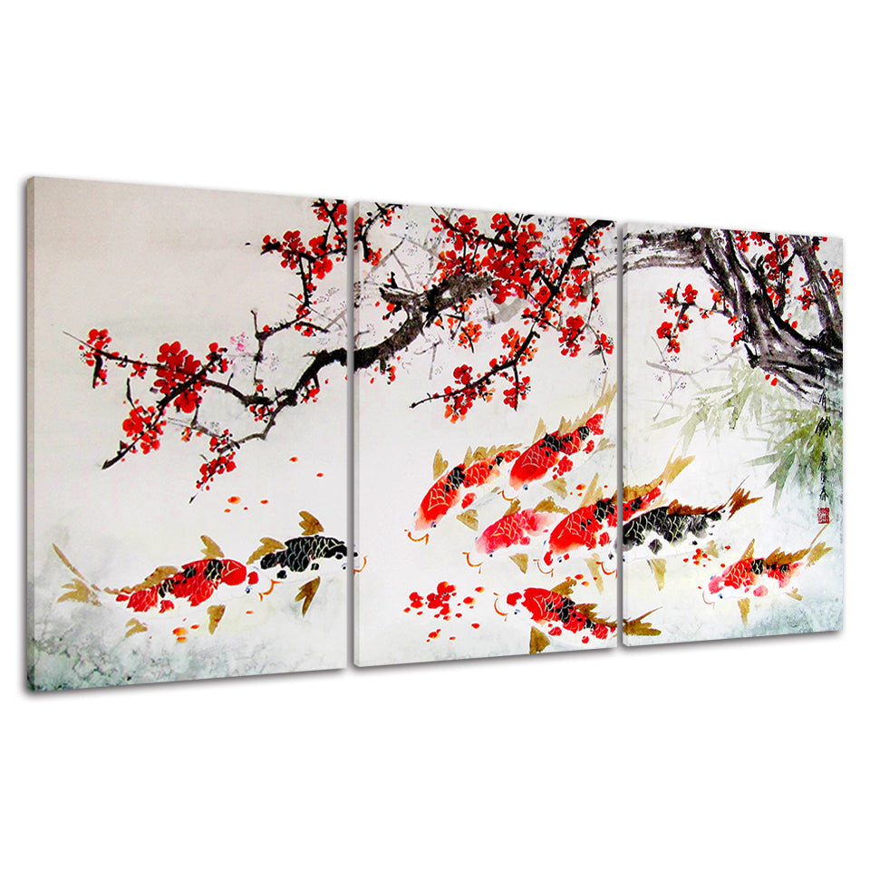 Dreiteiliges Leinwandbild „Roter Koi“