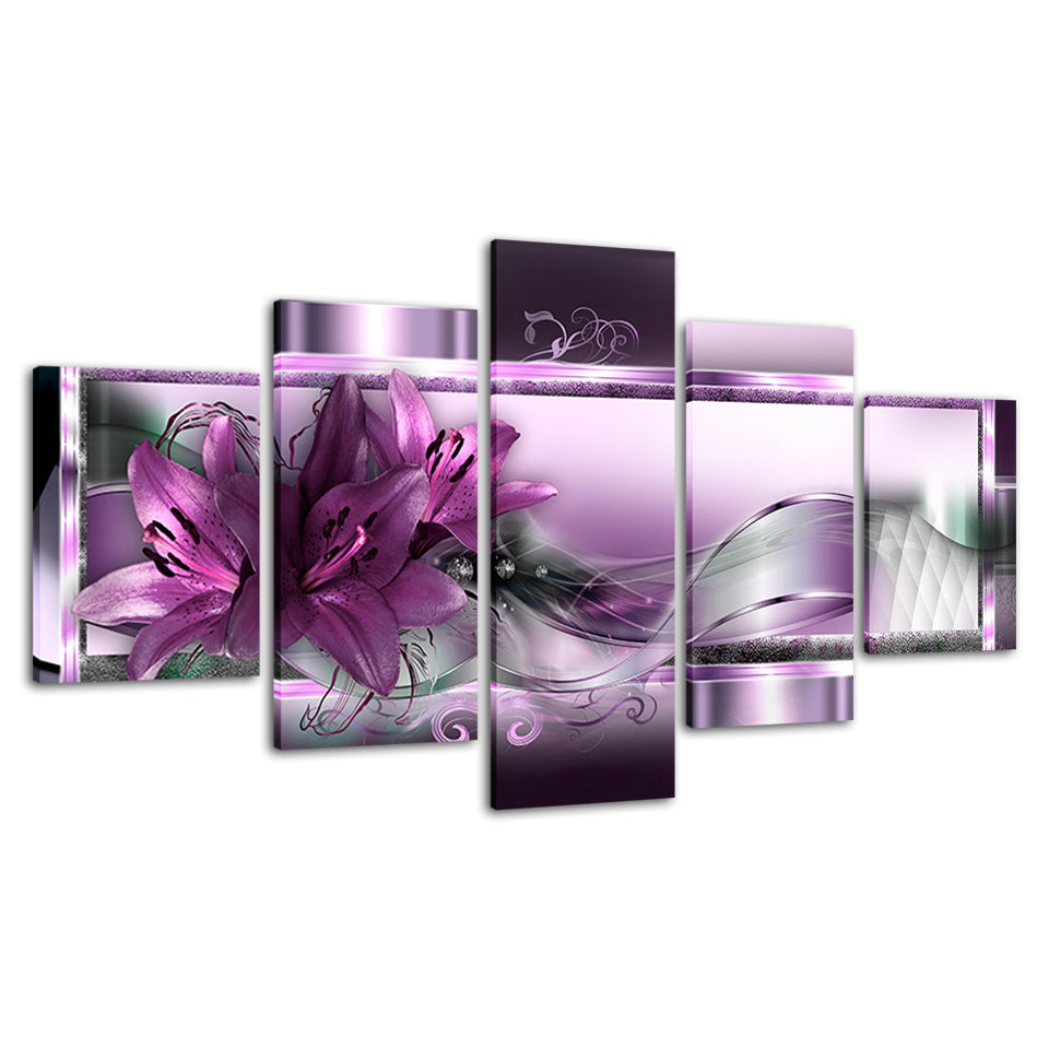 Mystische tiefviolette Lilien, 5-teiliges Leinwandbild