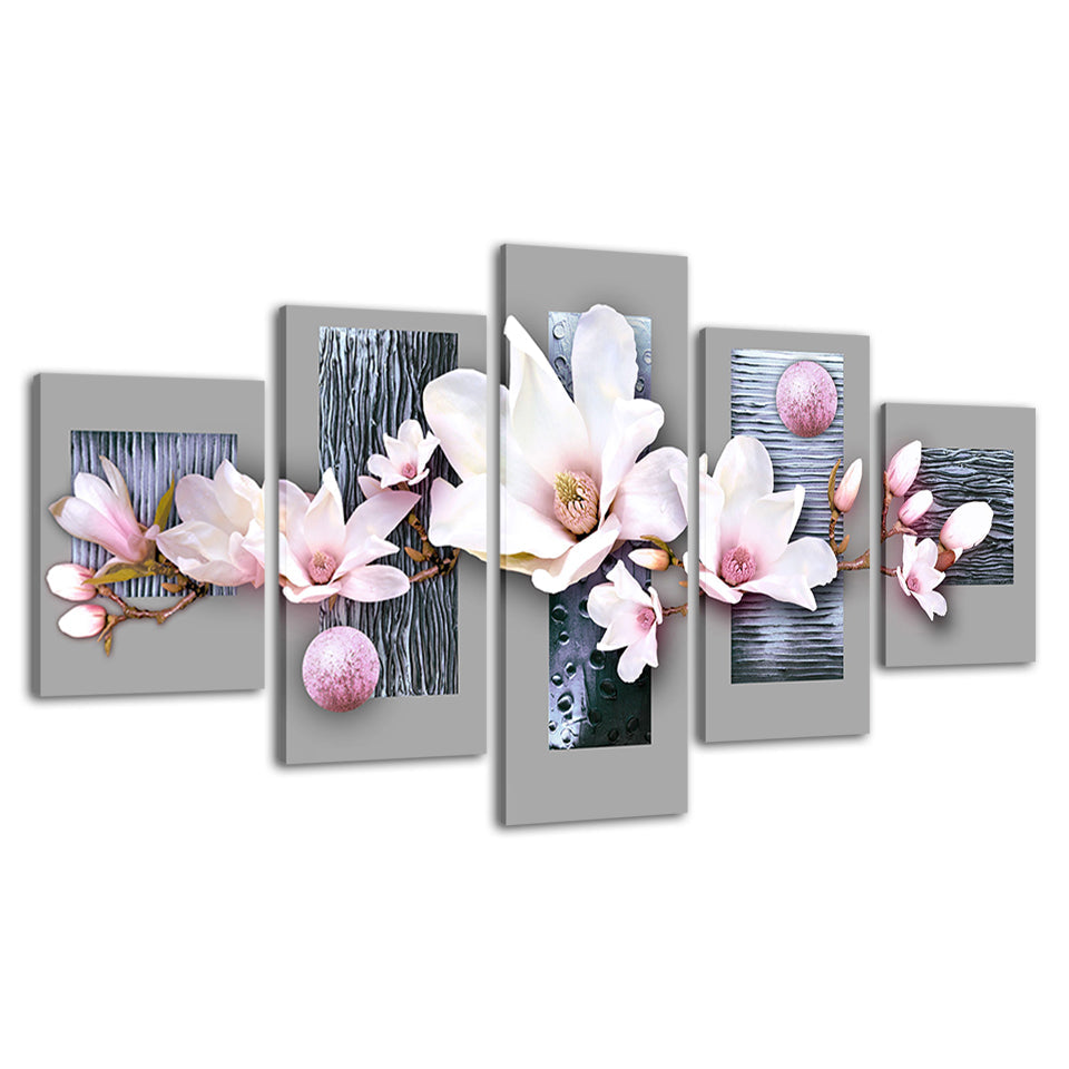 Elegante Babyrosa Magnolien 5 Teile - Leinwand Wandkunst Gemälde