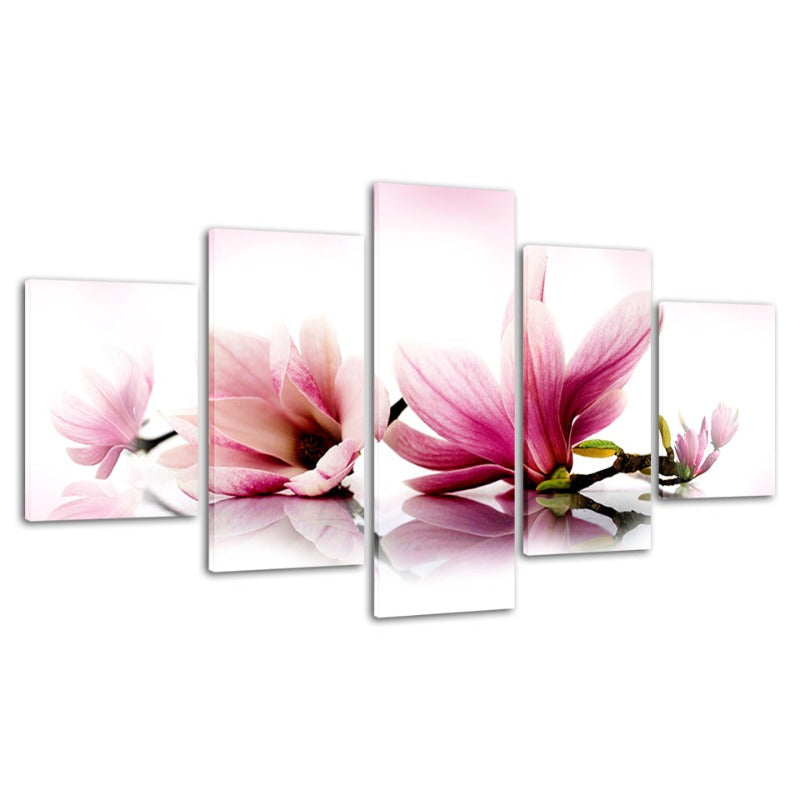 5 Stück Weiß Rosa Ombre Blume - Leinwand Wandkunst Malerei
