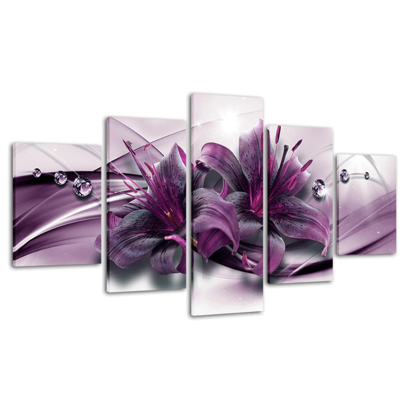 5-teilige lila Blüten - Leinwand Wandkunst Malerei